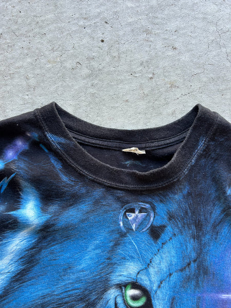 Vintage 2001 Liquid Blue Wolf Nature All Over Print T-Shirt - XL