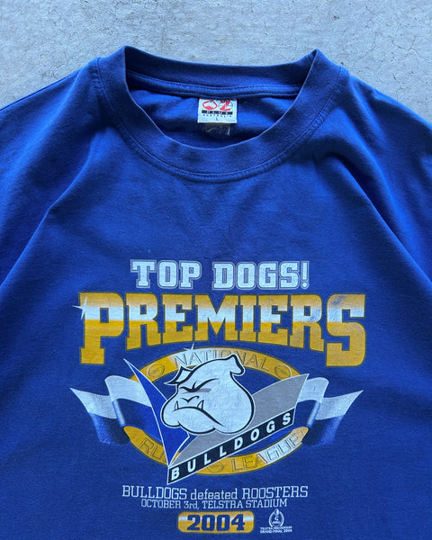 Vintage 2004 Canterbury Bulldogs Top Dogs! Premiers NRL T-Shirt - L