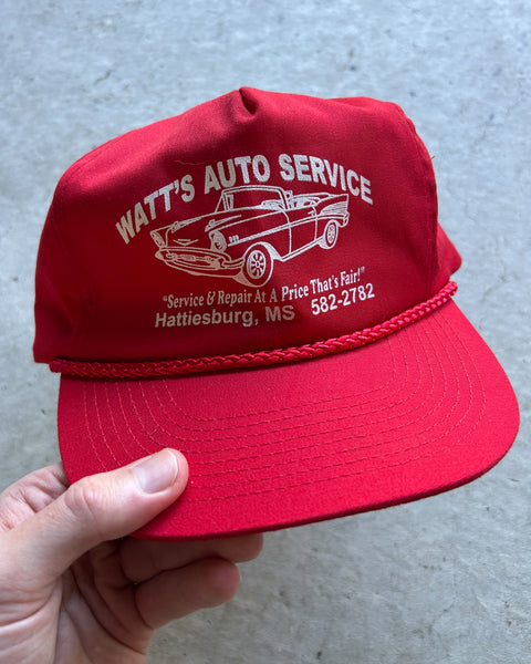 Vintage 1990s Watt’s Auto Service Red Cap