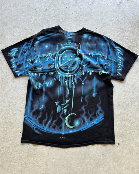 Vintage 2001 Liquid Blue Wolf Nature All Over Print T-Shirt - XL