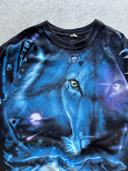 Vintage 2001 Liquid Blue Wolf Nature All Over Print T-Shirt - XL