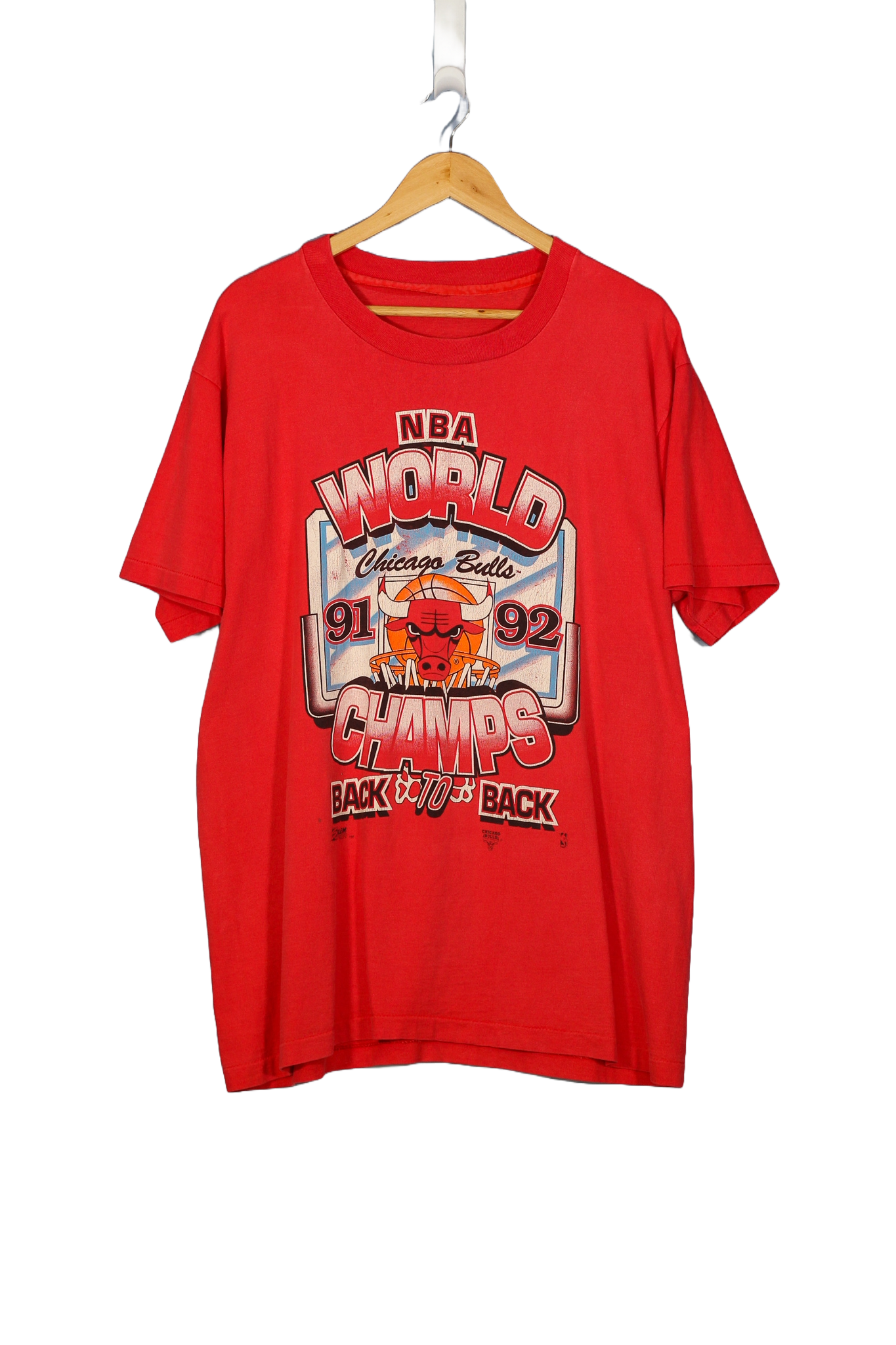 Vintage 1992 Chicago Bulls Back to Back NBA World Champions T-Shirt - L
