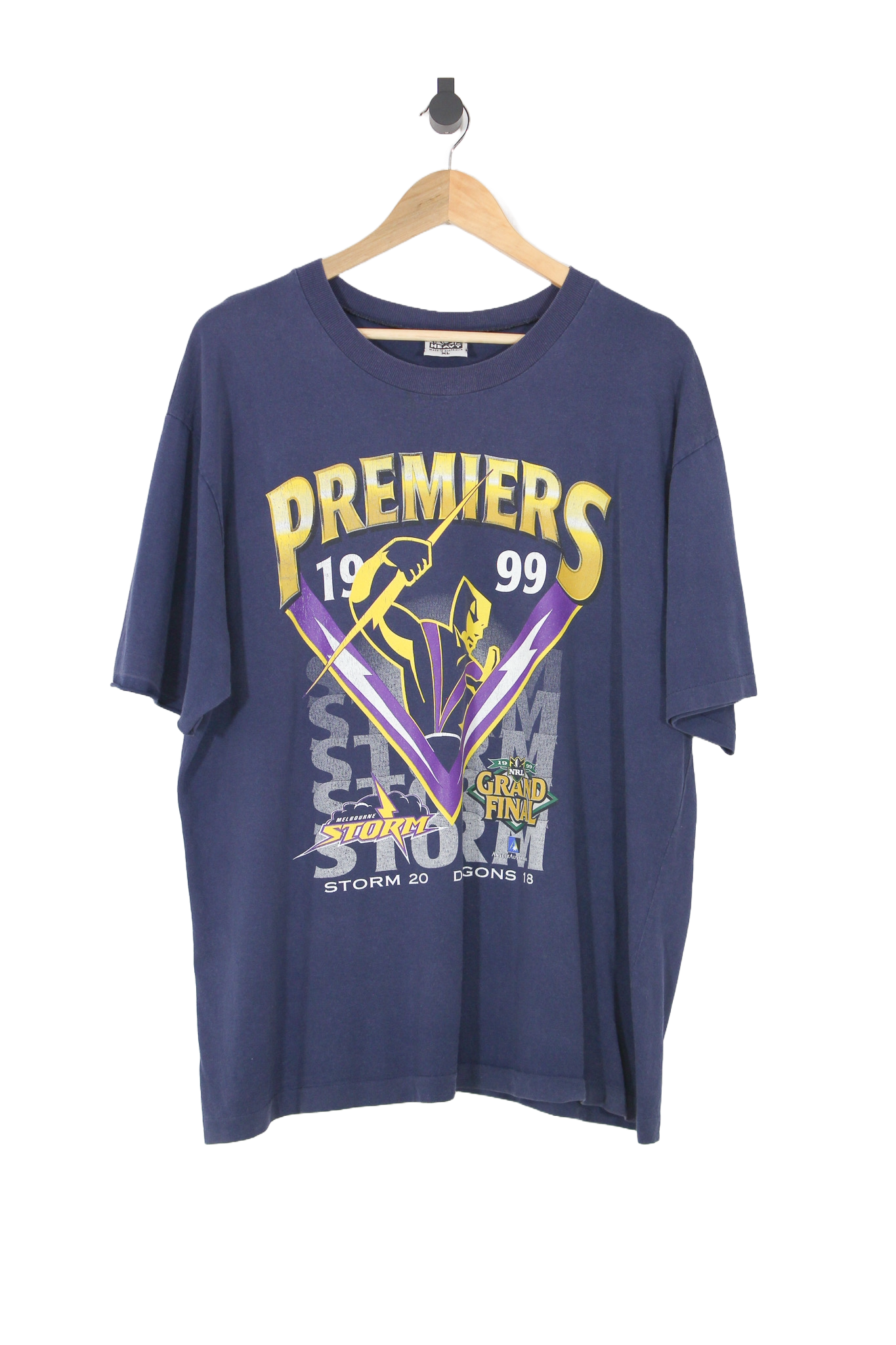 Vintage 1999 Melbourne Storm Premiers NRL T-Shirt - XL (boxy)